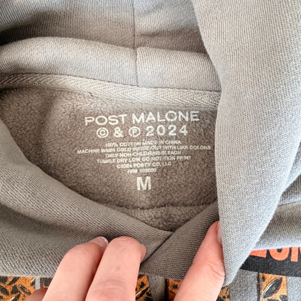 Post Malone Gray Cropped U.S. Tour Hoodie with Orange Graphic - Picture 3 of 5